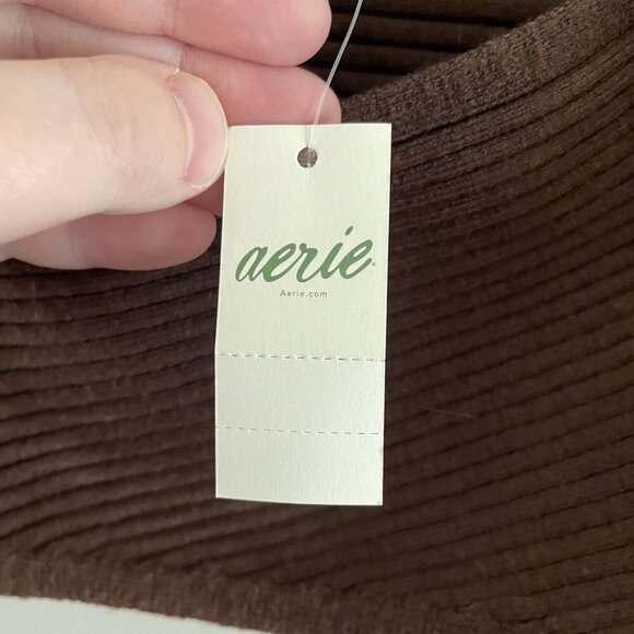 Aerie Women L Brown Ribbed Knit Wool Blend Crop Cross Front Sweater Tank Top NWT - Picture 10 of 14